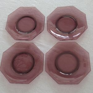 Vintage amethyst purple glass octagonal salad plates set of four
